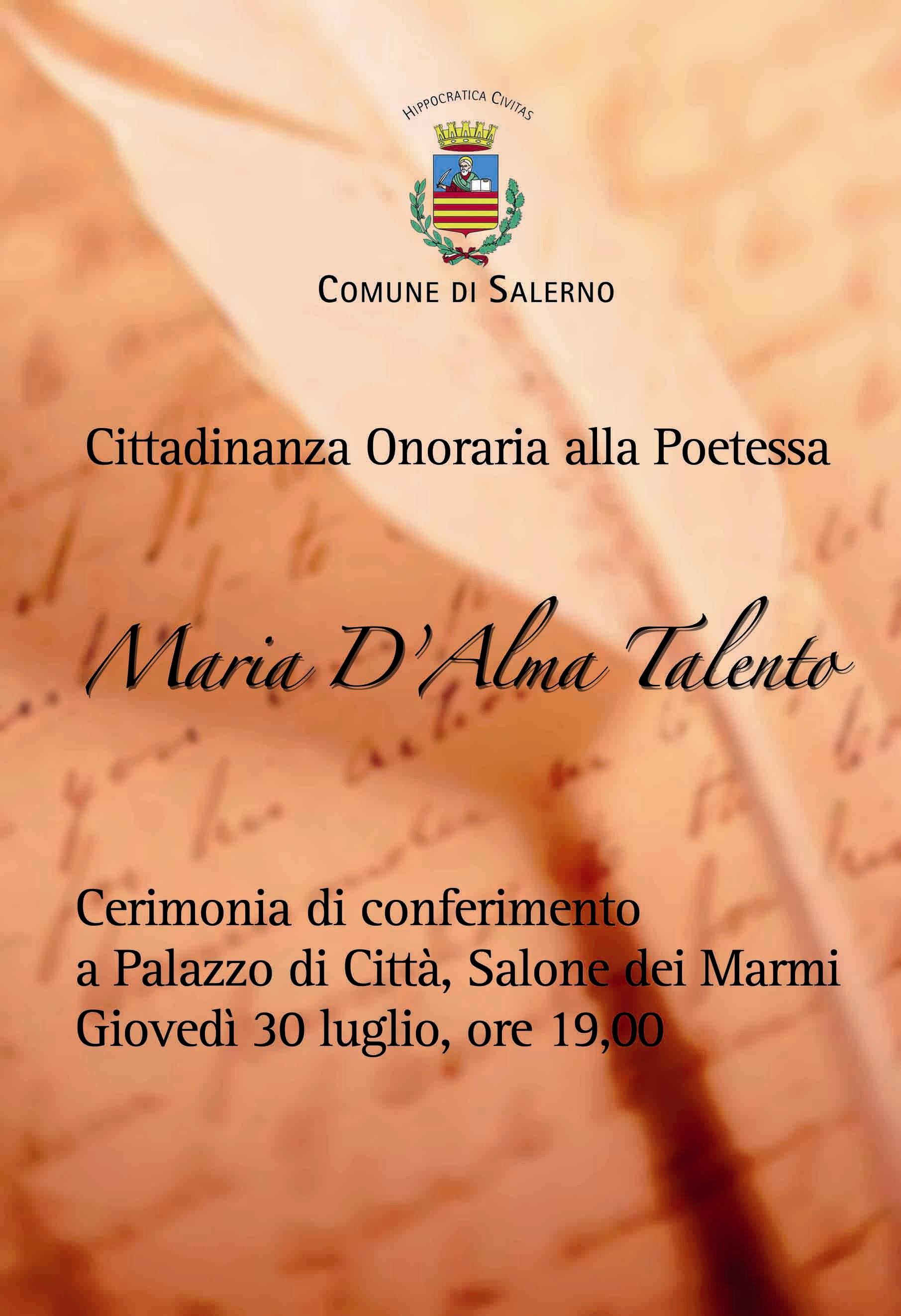 Cerimonia di conferimento della Cittadinanza onoraria a Maria D'Alma Talento. Palazzo di Citta' 30 luglio 2009