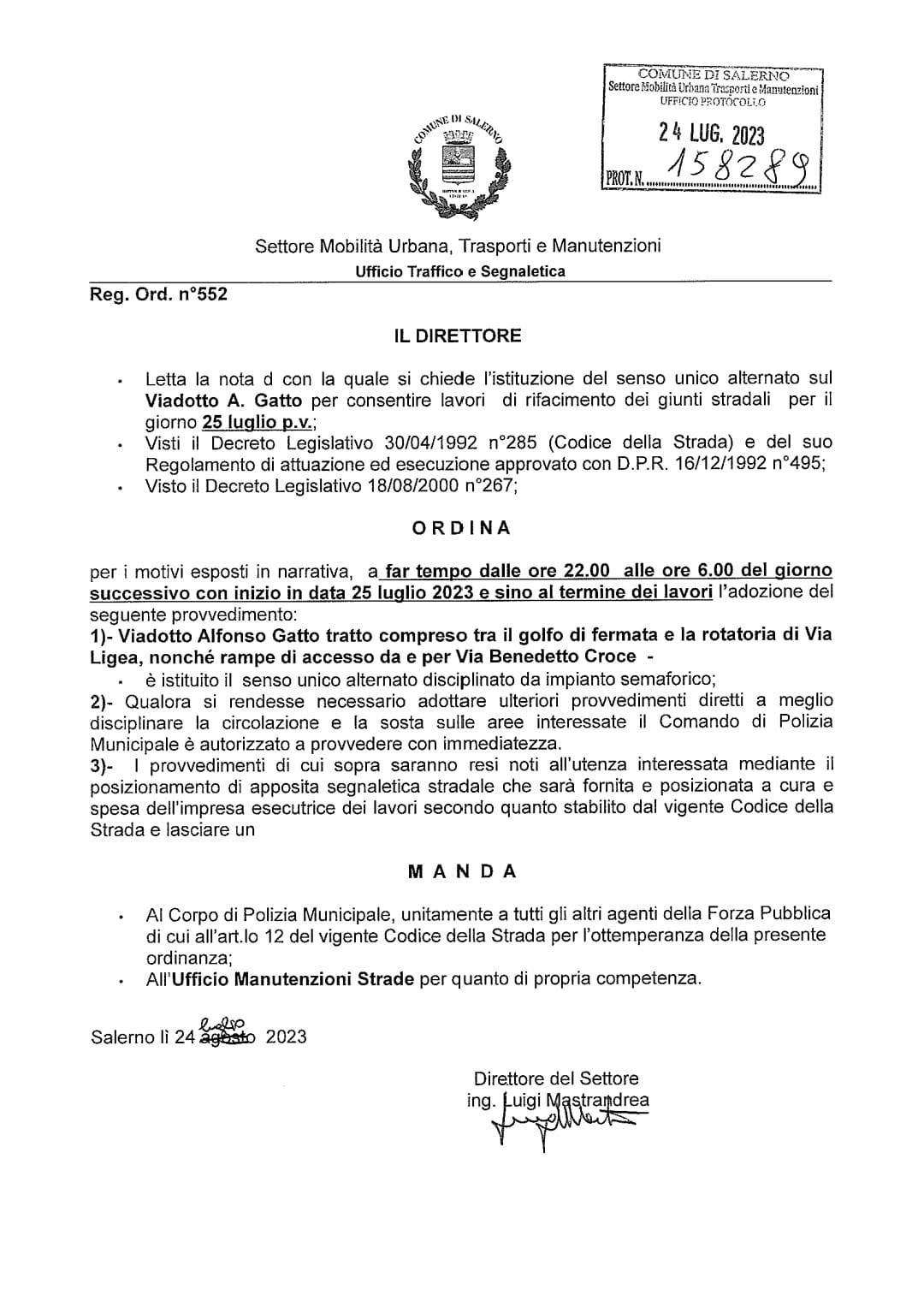 Disp. traffico Viadotto Gatto