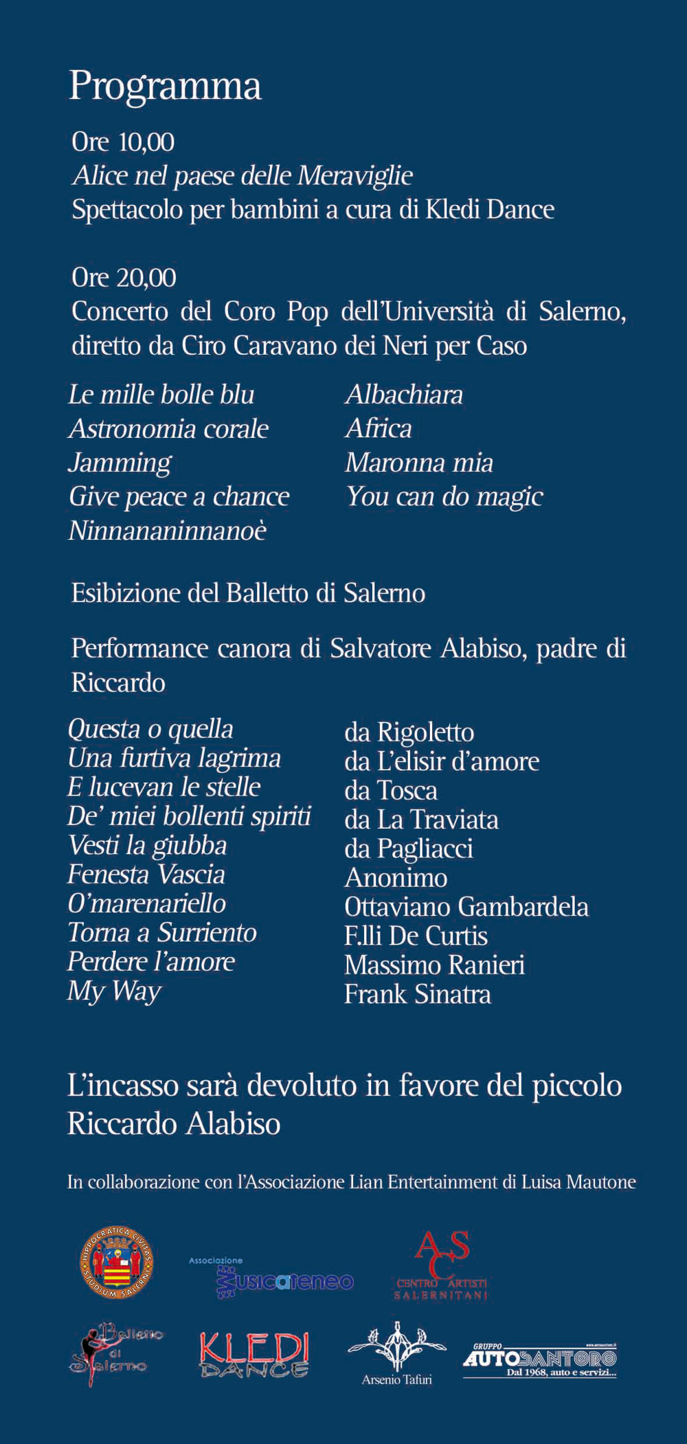 Salerno Amore, giornata di beneficenza per Riccardo. Il programma del 22 ottobre 2009